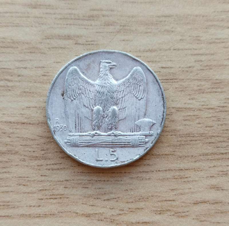 Italy 1930 R Silver 5 lira.