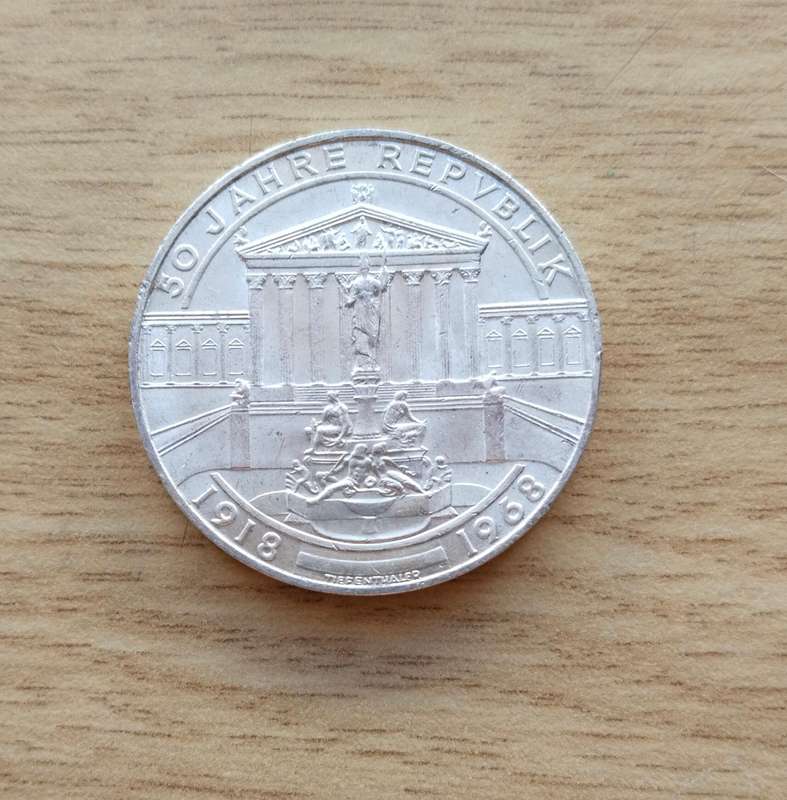 Austria 1968 Silver parliament 50 Shillings.  20 grams. 90% Silver.