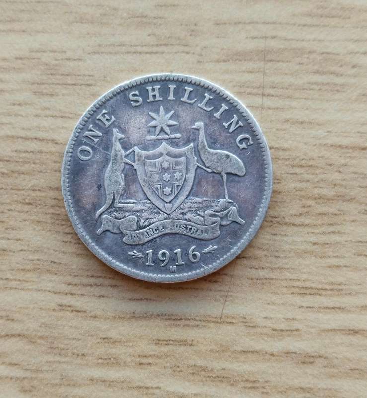 Australia 1916M Silver Shilling. 92.5% Silver.