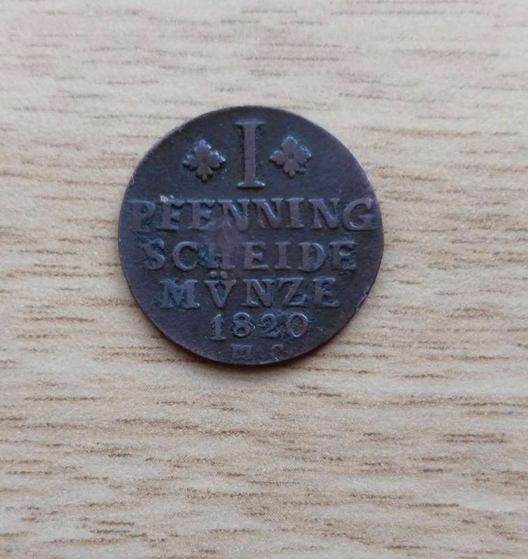 Germany 1820 Old 1 Pfennig Coin.