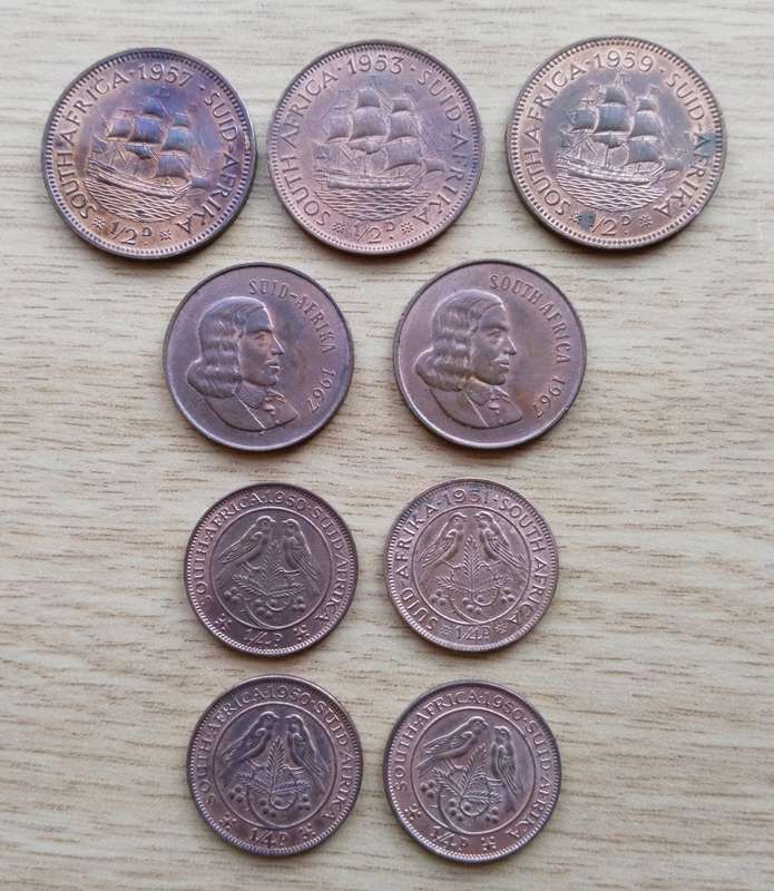 South Africa collection of 9 old good condition coins. One bid takes all.