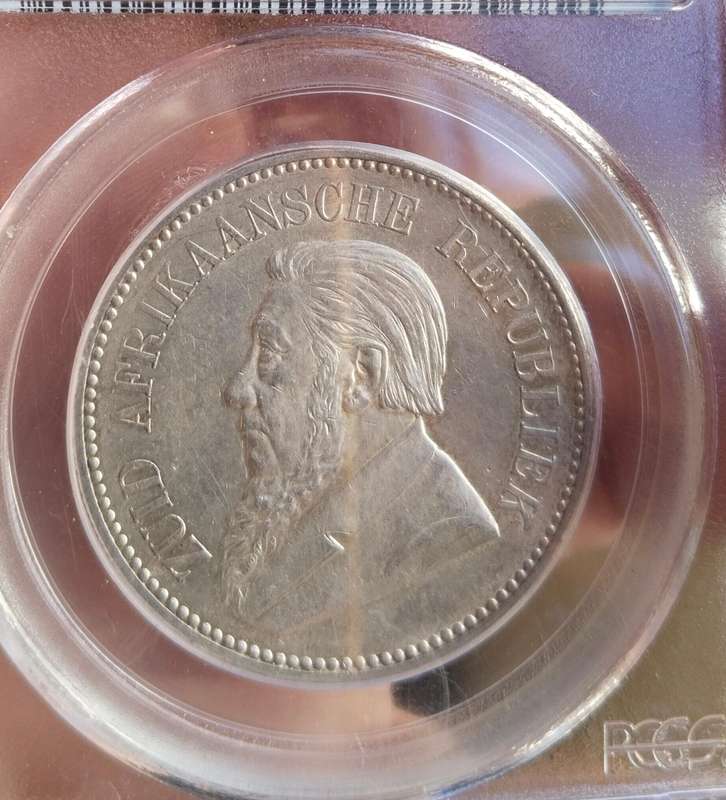 ZAR Paul Kruger 1897 PCGS AU58 Silver Half Crown. Nice coin!!