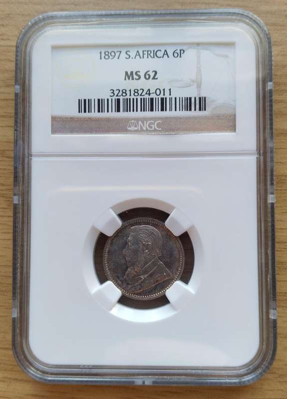 ZAR Paul Kruger 1897 NGC MS62 Silver Sixpence. Nice coin!!