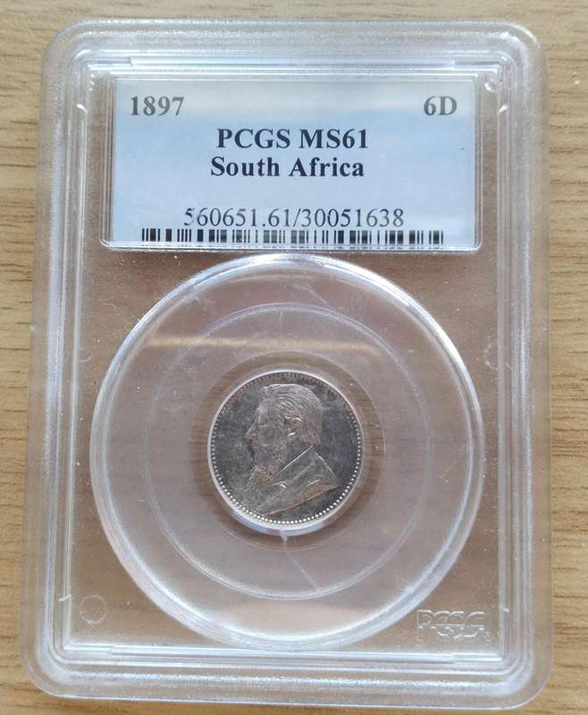 ZAR Paul Kruger 1897 Silver MS61 PCGS Sixpence. Nice coin!!
