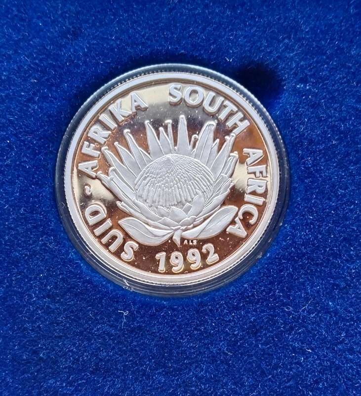 South Africa 1992 Silver Proof Soli Deo Gloria One Rand.