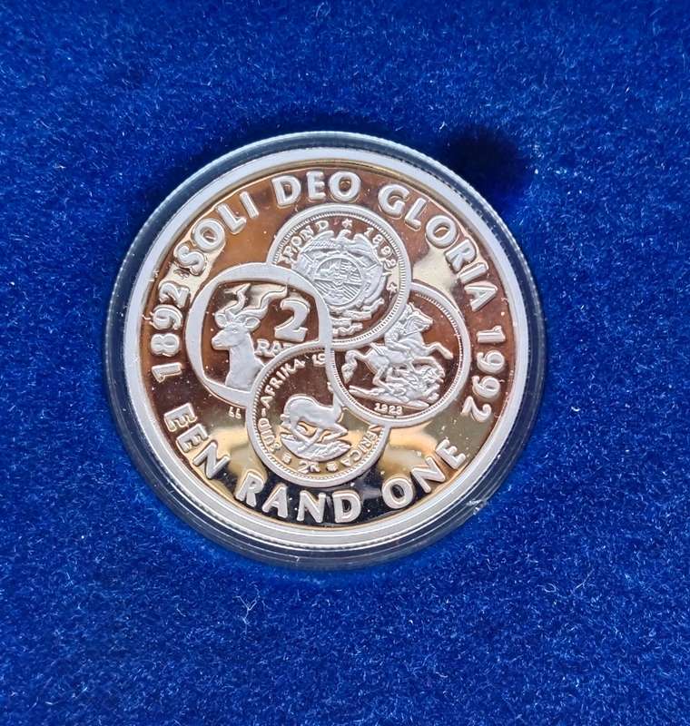 South Africa 1992 Silver Proof Soli Deo Gloria One Rand.