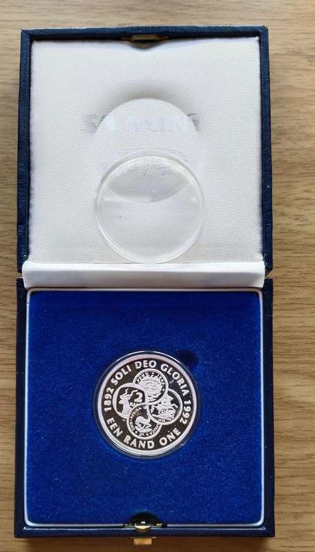 South Africa 1992 Silver Proof Soli Deo Gloria One Rand.