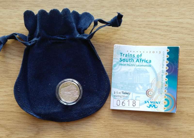 South Africa Proof 2013 Silver Trains of South Africa 2 1/2 Cents.  No 618