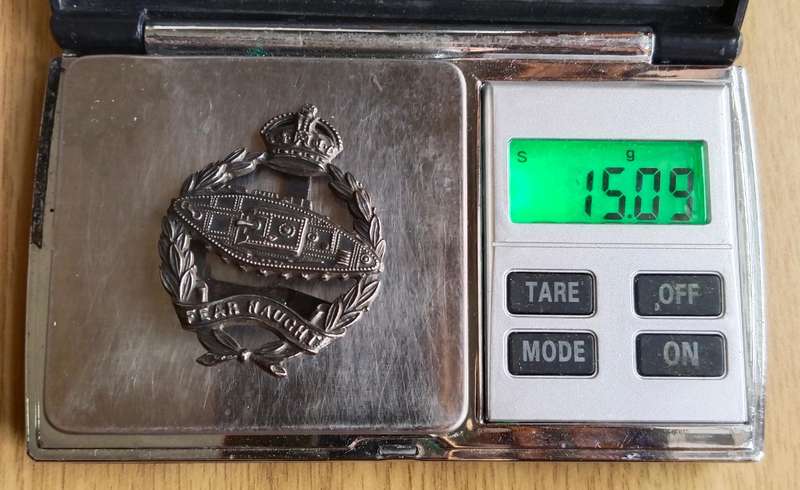 Great Britain Silver WW11 Royal Military Tank Regiment Cap Badge.  15.09 Grams.