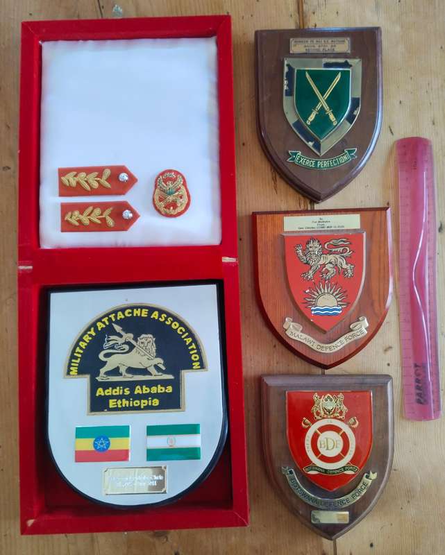 Brigadier General Mahabe Chris Botswana, Ethiopia and Malawi Defence Force Plaques. Great big set.