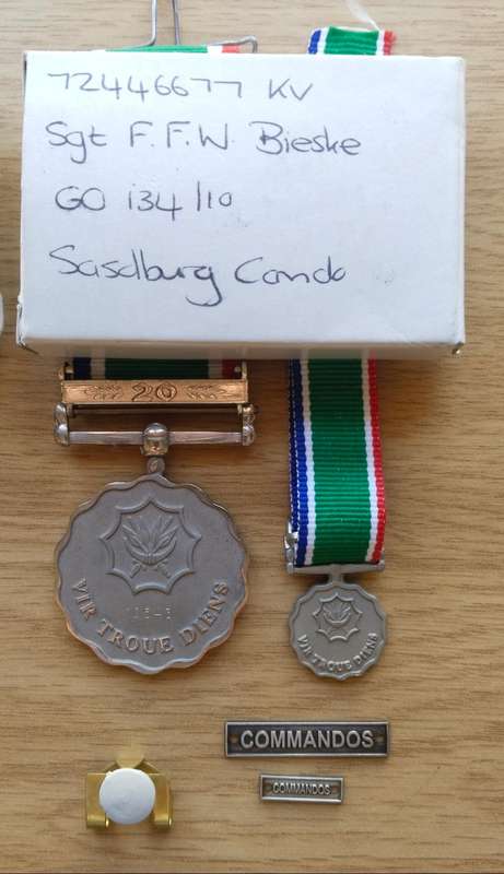 SANDF Full and Miniature Group Medals Awarded to SARGENT FFW BIESKE