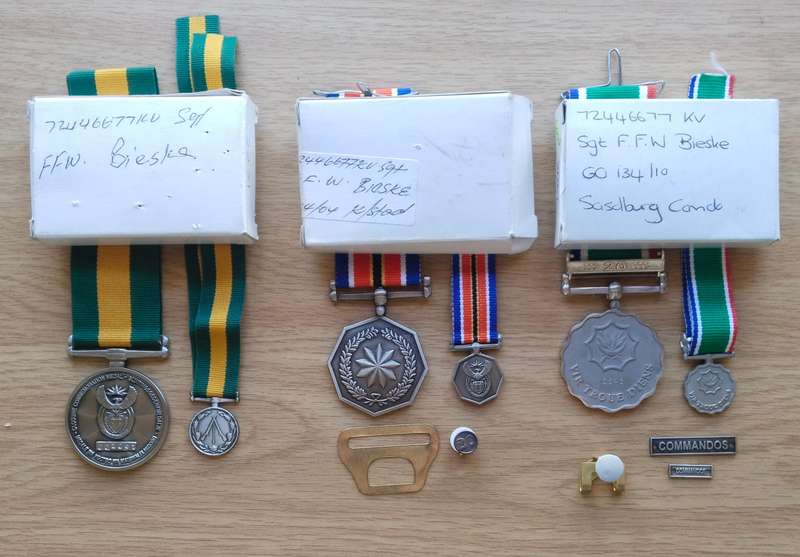 SANDF Full and Miniature Group Medals Awarded to SARGENT FFW BIESKE