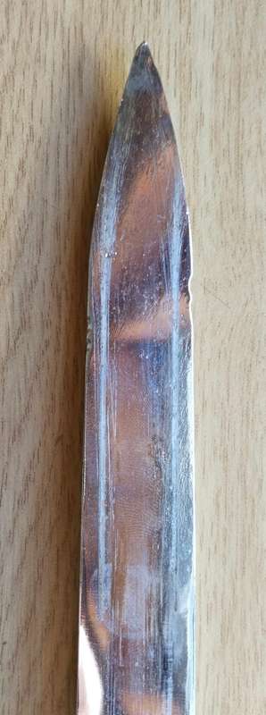 SANDF Silver Colour Old R1 Rifle Bayonet With Scabbard. No. 266095