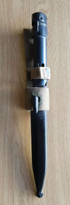 SANDF Old R1 Rifle Bayonet With Scabbard. No. 202593