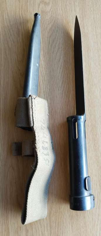 SANDF Old R1 Rifle Bayonet With Scabbard. No. 202593
