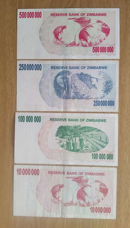 Zimbabwe Collection of 4 High Denomination Bank Notes.
