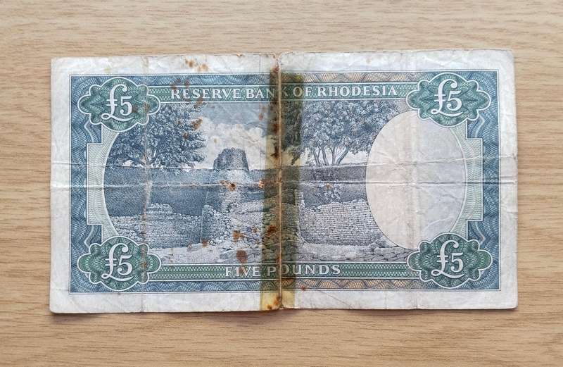 Rhodesia 1st July 1966 Five Pounds Bank Note.
