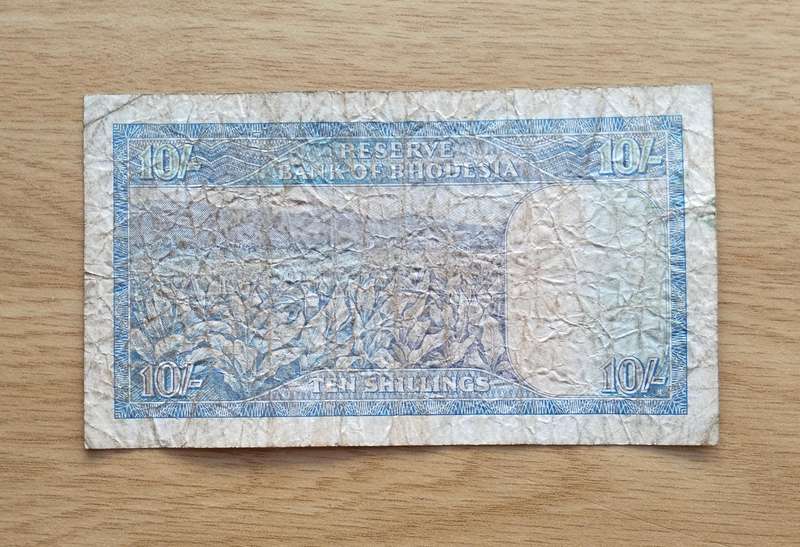 Rhodesia September 1968 Ten Shillings Bank Note.
