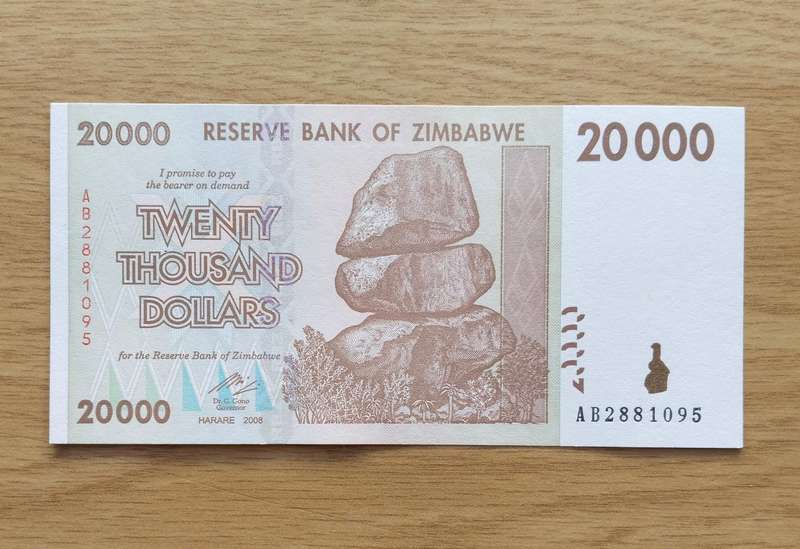Zimbabwe Twenty Thousand Dollars Bank Note. Good condition. (AB095)