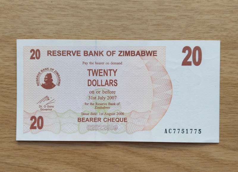 Zimbabwe Twenty Thousand Dollars Bank Note. Good condition. (AC775)