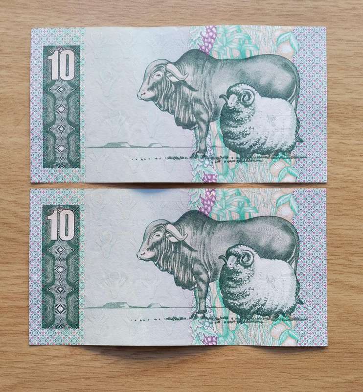 South Africa CL Stals 2 consecutive number R10 Bank Notes. (070-071)