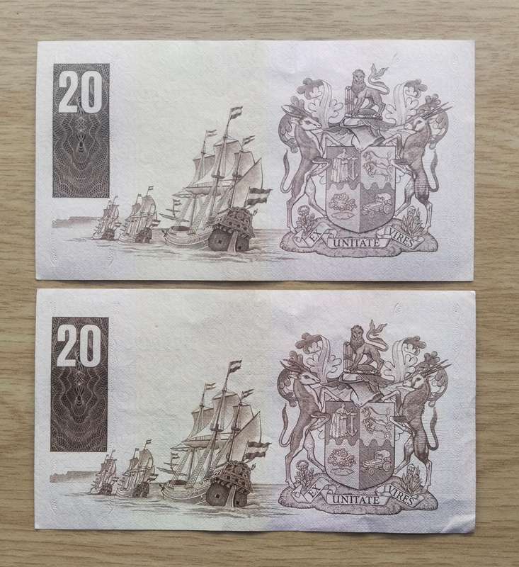 South Africa CL Stals 2 consecutive number R20 Bank Notes. 419-420)