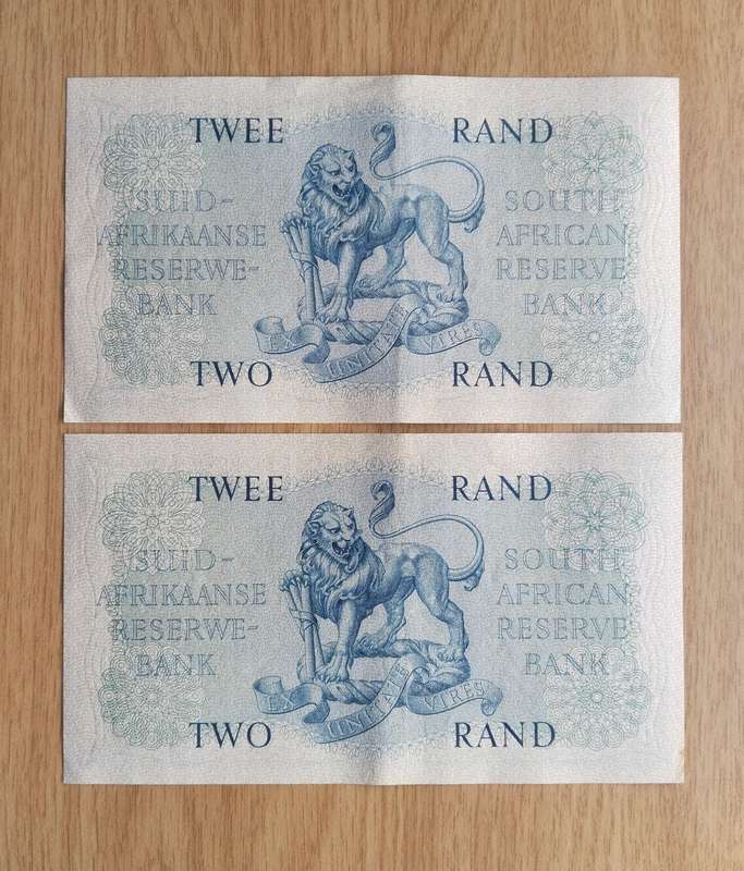 South Africa G Rissik 2 consecutive number R2 Bank Notes. (696-697)