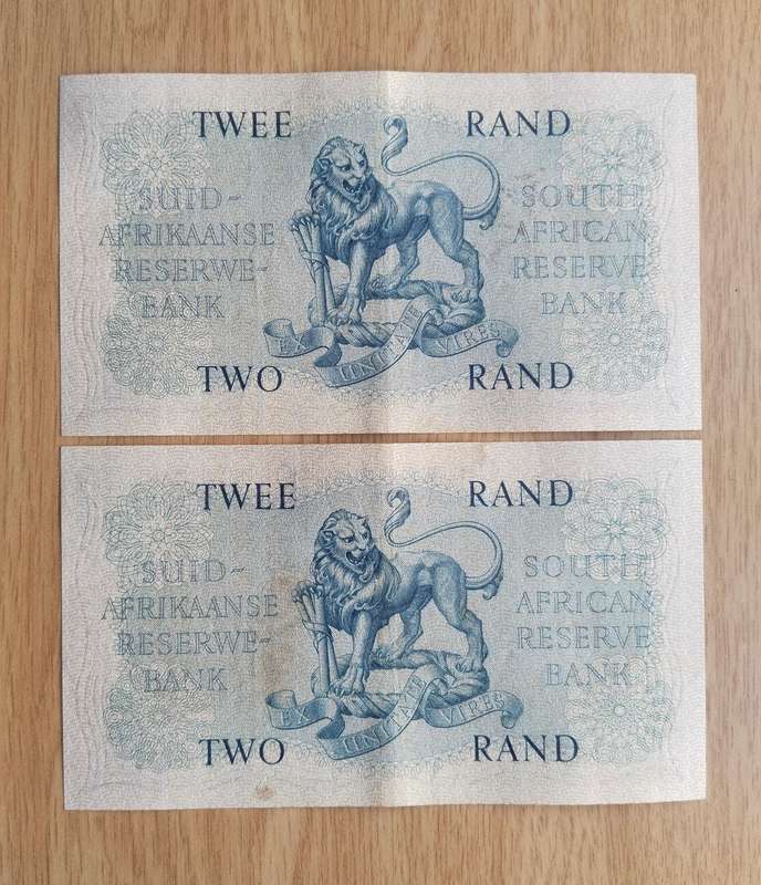 South Africa G Rissik 2 consecutive number R2 Bank Notes. (626-627)