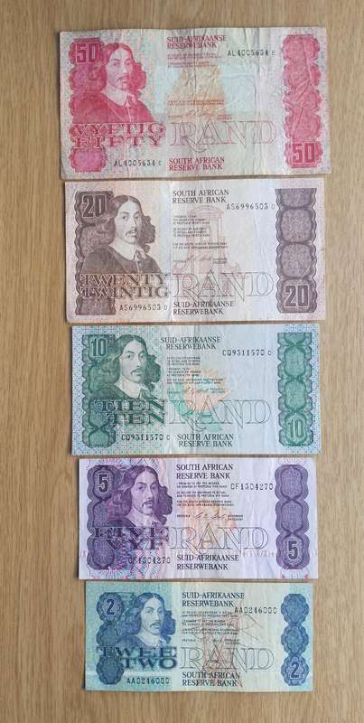 South Africa CL Stals Set Bank Notes. R50-R2 (5 Bank Notes)