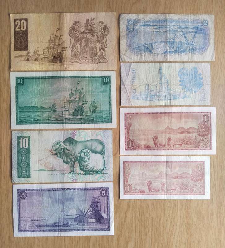 South Africa de Jongh Set Bank Notes. R20-R1. ( 8 Bank Notes)