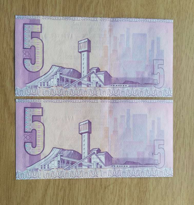 South Africa CL Stals 2 consecutive number R5 Bank Notes. (798-799)