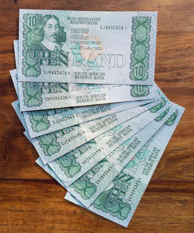 South Africa CL Stals Collection of 7 old R10 Bank Notes. One bid takes all.
