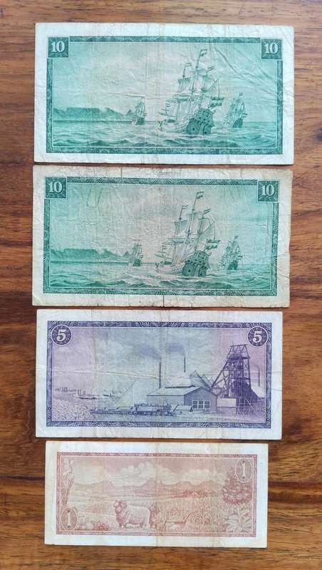 Replacement South Africa de Jongh Collection of 4 old Bank Notes. One bid takes all.