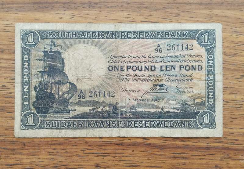 South Africa J Postmus 7 September 1940 One Pound Bank Note. (142)