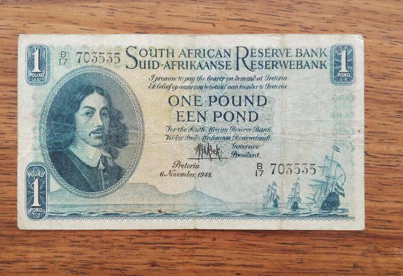 South Africa M.H de Kock 6 November 1948 One Pound Bank Note. (535)