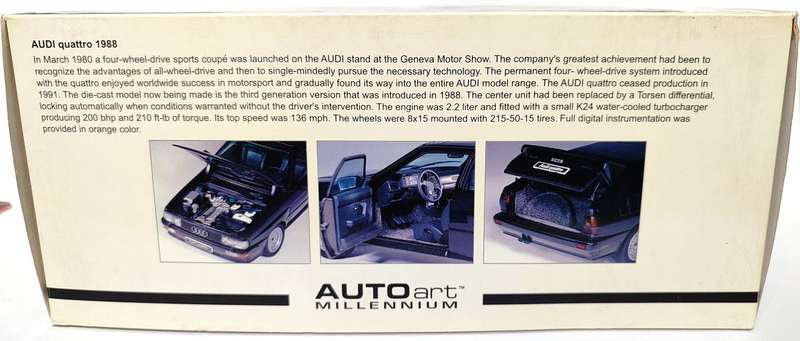 **RARE/Mint/Boxed** 1/18 AUTOart Millennium AUDI Quattro 1988 LWB Street Satin Black Met (70301)