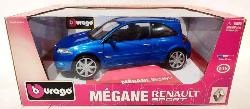 **PRE-LOVED/BOXED** 1/18 Bburago Renault Mégane Sport 2005 Metallic Blue (18-11007)