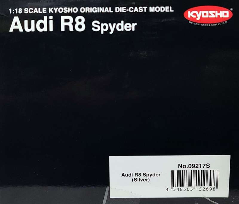 **VERY RARE/NEW/BOXED** 1/18 Kyosho Audi R8 Spyder Silver (09217S)