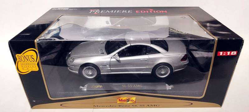 **RARE/BOXED/MINT MODEL** 1/18 Maisto Premiere Edition Mercedes-Benz SL 55 AMG Silver (36894)
