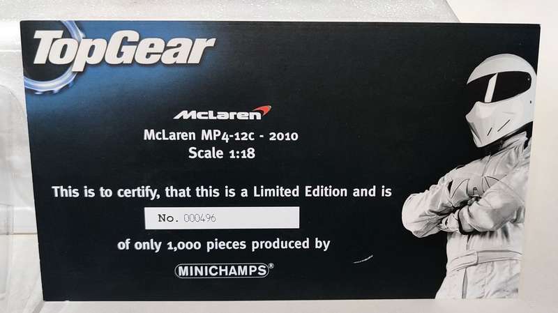 **VERY RARE / MINT** 1/18 Pauls Model Art McLaren MP4-12C 2009 Top Gear 519101330 with Stig