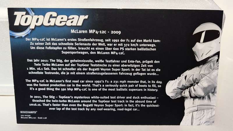 **VERY RARE / MINT** 1/18 Pauls Model Art McLaren MP4-12C 2009 Top Gear 519101330 with Stig