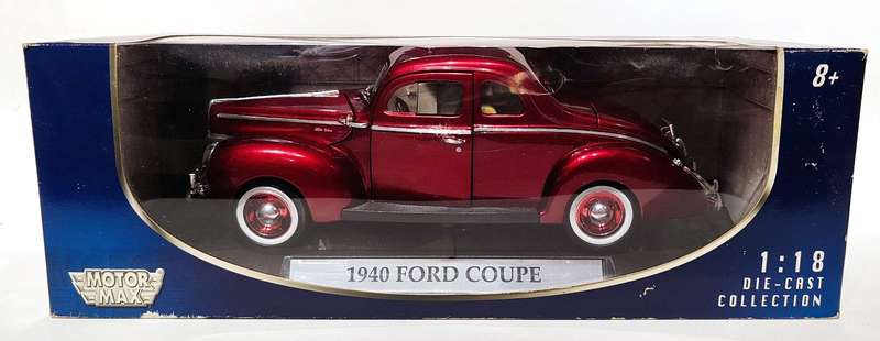 **MINT/BOXED** 1/18 MotorMax 1940 Ford Coupe Red Metallic (73108)