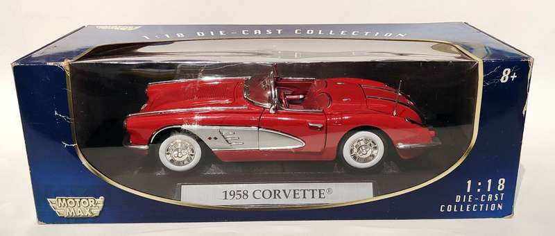 **MINT/BOXED** 1/18 MotorMax 1958 Corvette Red-White (73109)