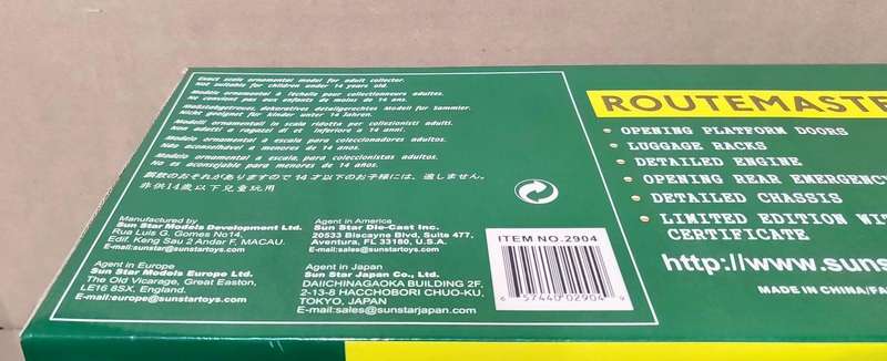 **RARE/MINT/BOXED** 1/24 SunStar The Original Green Line Routemaster Coach (2904 RMC 1453-453CLT)