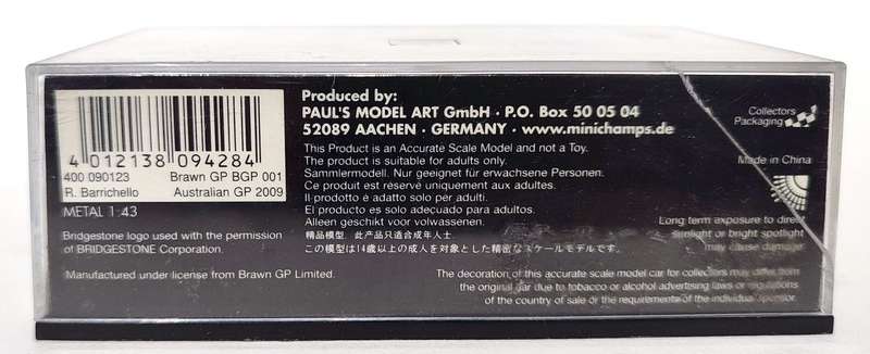 *VERY RARE ICON* 1/43 Minichamps F1 Brawn GP BGP 001 Barrichello Australia 2009 LE2664