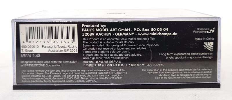 *RARE/MINT* 1/43 Minichamps F1 Panasonic Toyota Racing TF109 Glock Australia 2009