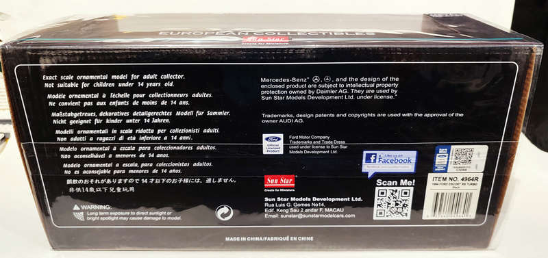 **NEW** 1/18 Sunstar 1984 Ford Escort RS Turbo Black (Princess Diana's Car)