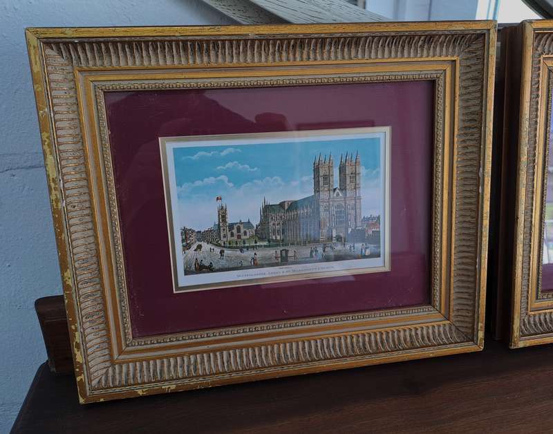PAIR OF ANTIQUE GOLD-FRAMED LITHOGRAPHS!
