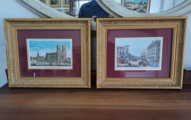 PAIR OF ANTIQUE GOLD-FRAMED LITHOGRAPHS!
