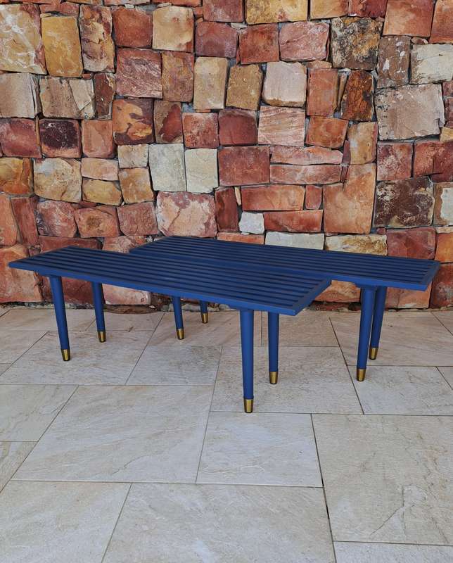 Gold Caped Blue Retro Benches